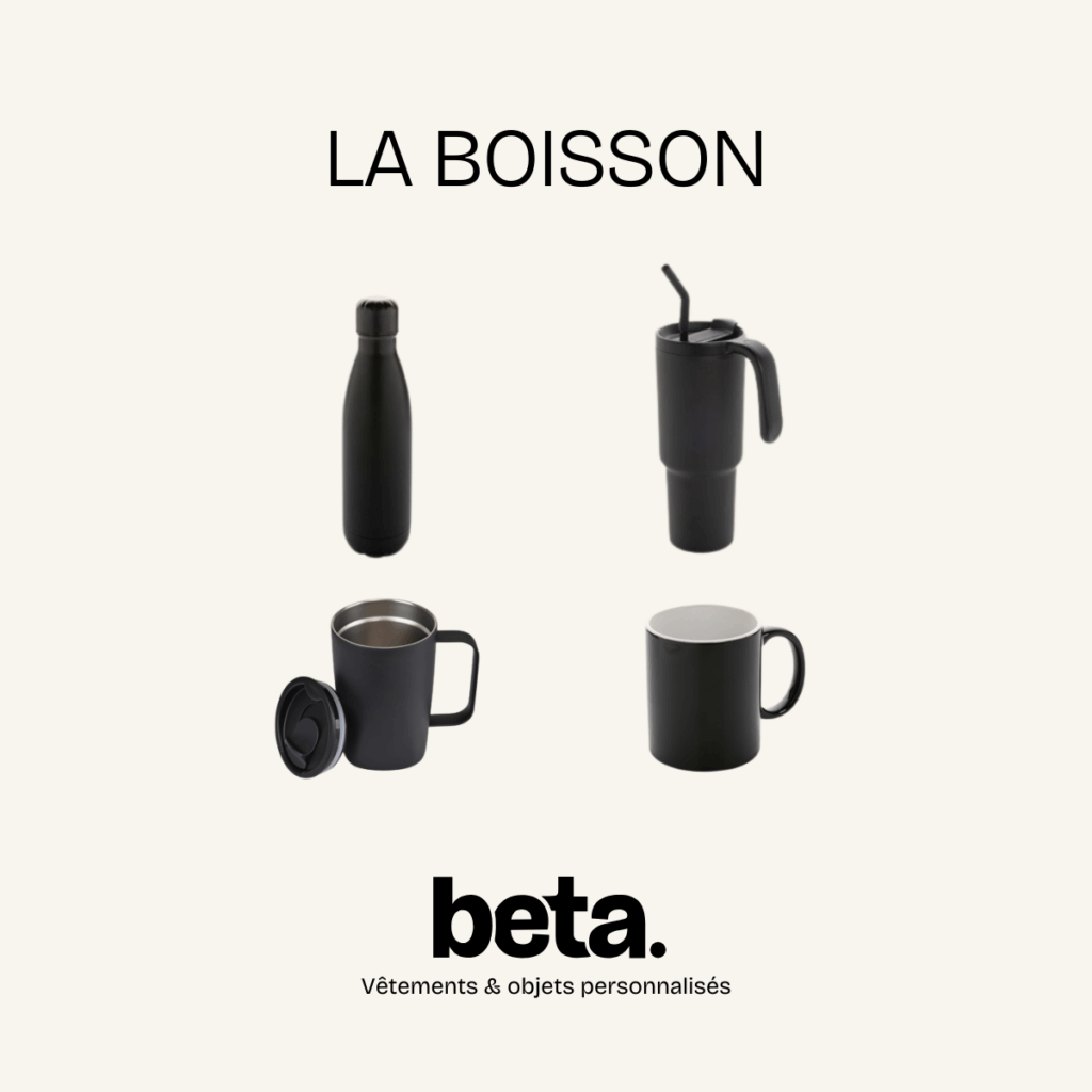 Les goodies de boisson sont incontournables pour vos packs de rentrée: mugs, gourdes, tasses.