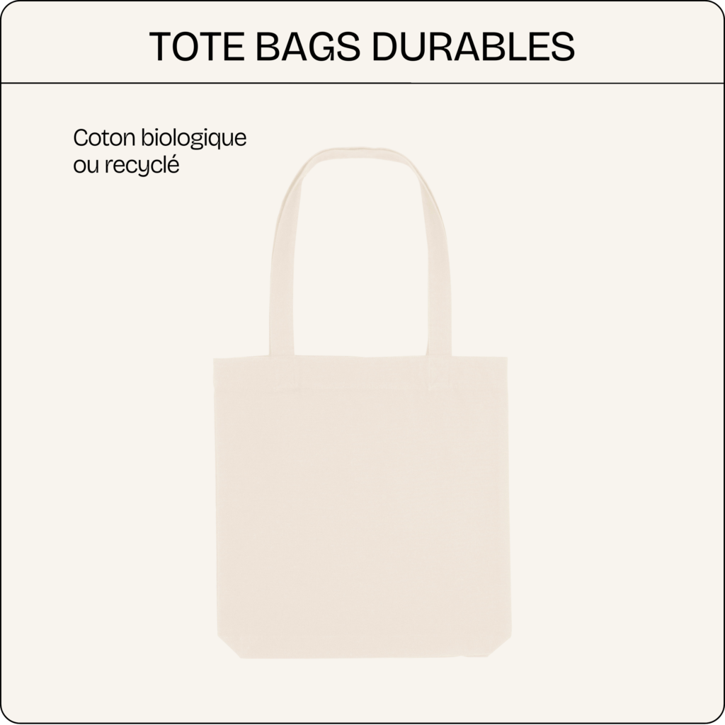 Tote bag en coton naturel présenté à plat sur fond clair, sac réutilisable au format vertical avec anses longues.